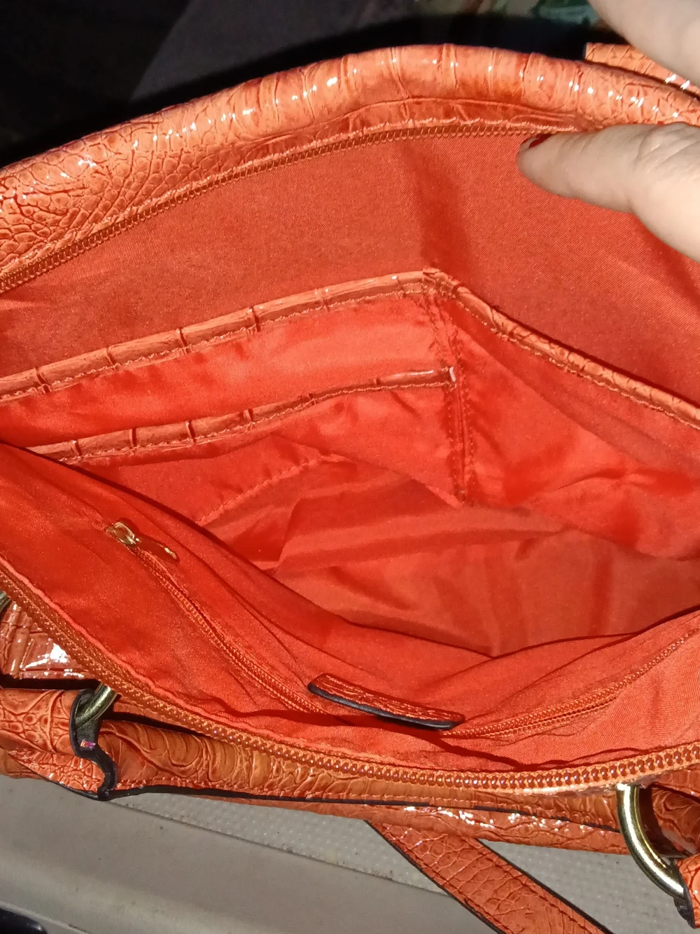 Nicole Miller Orange Croc-Embossed Satchel